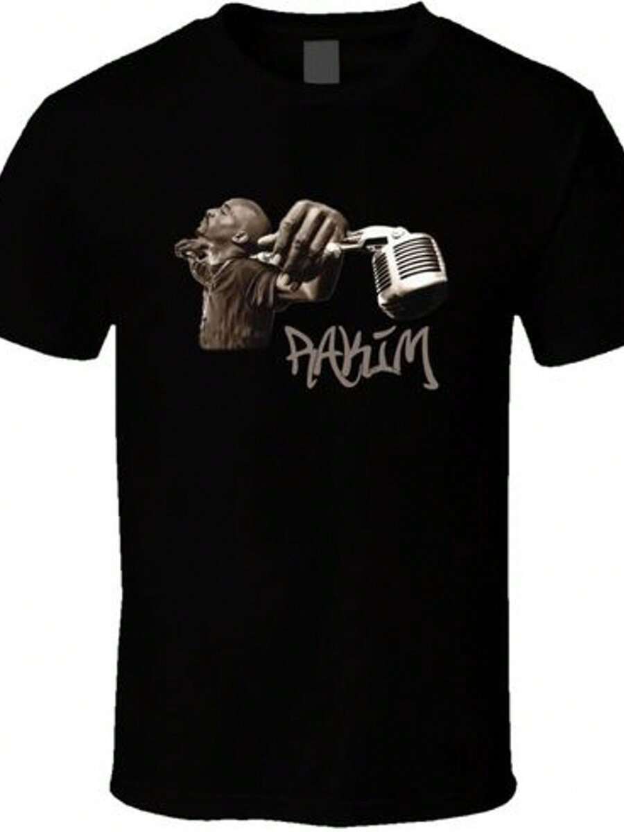 Explora la camiseta de homenaje al rapero Rakim, Microphone Fiend, de estilo Hip Hop Rap. - Negro - Ver 1