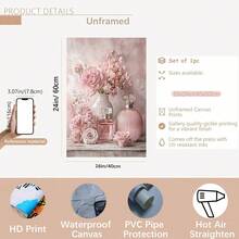 2D Flat 2D Flat Frameless 2D Flat Canvas, Vintage Floral Perfume Bottle Design, Decorated With Soft Floral Pattern Of Pink Roses, Suitable For Elegant Decoration Of Home Office And Bedroom - J - View 13