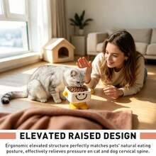 Ceramic Elevated Cat Bowl, Anti-Slip Pet Food Water Bowl With Smile Pattern, Raised Neck Protection Large Mouth Feeder For Cat Dog, Easy To Clean Blue, Square - Blue - View 6