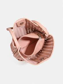 2026 New Pink Hollow Embossed Woven Bag, Women's Shoulder Bag With Small Bag, Large Capacity Bag, Vacation Travel Charm Versatile Leisure Bucket Bag - Pink - View 5