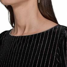 Vestido Midi de Terciopelo a Rayas Finas de Manga Corta  Vestido Informal Mujer - Espresso Multi - Ver 5