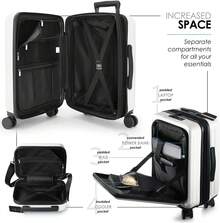 de 22 pulgadas (22x14x9), aprobada por aerolíneas, maleta de mano con ruedas, equipaje de mano de carcasa rígida, maleta pequeña azul marino, equipaje de mano rígido con bolsa de cosméticos. - Blanco - Ver 4