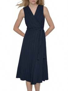 DKNY Vestido de Manga Corta con Cuello Barco y Lazo Frontal VestidoMujer - Ciruela chocolate - Ver 9