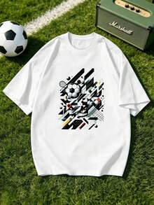 Men's T-Shirt With A Football-Themed Graphic Print. Quality Fabric, Relaxed Fit, Casual, Comfortable, Unique Graphic Print. - White - View 1