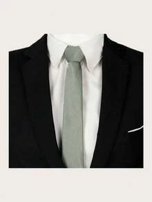1pc Men's Sage Green 8cm Tie Set (Includes Tie, Bow Tie, Pocket Square, Cufflinks), Suitable For Wedding Groom, Groomsmen, Vacation, Party Wear - Mint Green - View 3