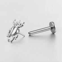 1 pieza de piercing de labret de titanio ASTM F136 con diseño de escarabajo, pendiente de base plana, aro para labio, concha y hélix, joyería para piercing - Sin rosca - Ver 7