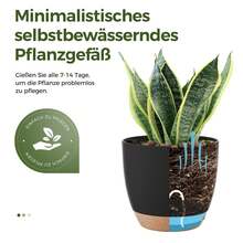 6er Set schwarze selbstbewässernde Blumentöpfe mit Untersetzer, 6 Größen 12,7–20,3 cm, Anzuchtkästen für Zimmerpflanzen Fensterbankdekoration - 6 Stück - Übersicht 4