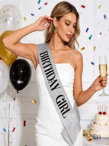 1組銀色生日女孩披肩、水鑽皇冠髮箍套組，生日派對配件 - 均碼 - 查看 4