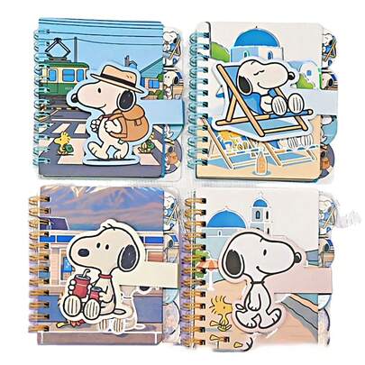 1pc New Cartoon Snoopy Spiral Notebook, Creative Magic Snap A7 Diary, Portable Colorful Inner Pages Hand-Drawn Notebook For Students, Stationery Supplies, Qixi Festival Gift, Halloween Gift (Random Style)