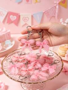 6 Stücke rosa Schleife Acryl Schlüsselanhänger, rosa Schleifenmuster Anhänger Schlüsselanhänger, Babyparty Geschenk Dekoration Schlüsselanhänger, Acryl Dekorationsartikel, Gender Reveal Party Schlüsselanhänger Geschenke, Taschen-/Handy-Anhänger, Spielbelohnungs-Geschenke, süße Cartoon Babyparty Geschenke, Schulanfang Geschenke, Party-Mitgebsel Füller - Bogen - Übersicht 4