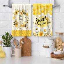 2/4/6pcs Set, Dish Towel, Little Bee Kitchen Towel And Dishcloth - Cute Farmhouse Style Decor, Adorable Bee Theme Hand Towel Suitable For Farmhouse Style Home, Modern Kitchen Decor Dishcloth, Machine Washable Bee Print, Home Gift For Mom, New Home Gift, Reusable Kitchen Cleaning Cloth For Home Kitchen Decor - Multicolor - View 6
