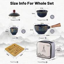 1 Set Ceramic Kung Fu Tea Set, Portable Tea Pot Set With 360 Degree Rotating Teapot And Infuser, Multi-Function Gift Bag, Suitable For Travel, Home, Gift, Outdoor And Office (Floral Blue) - Multicolor - View 6