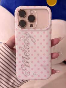 Cute Pink Polka Dot Shockproof Phone Case Compatible With IPhone 18 Pro Max 17 Pro Max 17 Pro 16 Pro 16 Pro Max 15 Pro Max 15 Pro 14 Pro Max 14 Pro 13 Pro Max 13 Pro 14 15 16 Plus 13 Y2K Vintage Letter Print Protective Cover For Girl Gift - White - View 2
