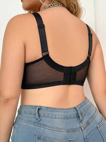 mimilemon Women's Plus Size Polka Dot Mesh Lace Underwire Bra, Comfortable Breathable Fabric, Push-Up Lift, Adjustable Wide Strap, Full Support - Black - View 9