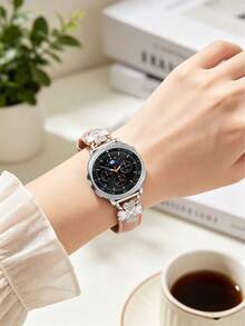 1件粉色與星光色適用於 Galaxy Watch 8 40mm 44mm女款/男款微纖維錶帶－鑲嵌人造鋯石時尚金屬扣替換錶帶，超薄舒適且防汗－適用4.3至6.5英吋手腕周長－優雅時尚錶帶，適合商務/約會/婚禮/派對/日常穿戴－送給她的可愛禮物，智慧替換錶帶配件 - 粉紅色+星星 - 查看 6