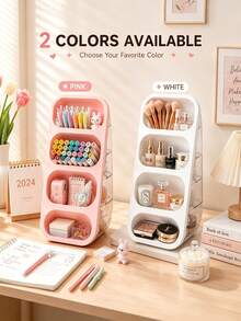 1/2/3pcs Pink/White Desktop Storage Box + 2 Transparent Single Compartment Storage Box/Set, Large Capacity Partitioned Marker Storage Rack, Multi-Functional Stationery Storage Box, Visible Transparent Desktop Organizer, Thickened Durable Classificati - Type a - View 9