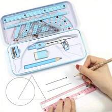 8-Piece Geometric And Math Tool Set With Shatterproof Storage Box - Complete School Math Stationery Kit Including Ruler, Protractor, Compass, Pencil, Pencil Sharpener, Eraser, Angle Ruler, Divider, And Soft Pencil Case - Ideal Gift For Students, Teachers, And Home Education - Durable And Organized Geometry Tools Suitable For School, College, And Competitive Exams - View 6