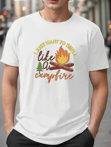 Camiseta de Cuello Redondo para Hombre y Mujer, Tallas Grandes, Estampado de Fuego de Campamento, Manga Corta, Ropa Deportiva de Verano para Hombre - Blanco - Ver 1