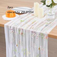 Juego de 3 piezas de camino de mesa transparente con bordado floral (29.5 X 71 pulgadas, verde salvia/champán/blanco), mantel de estilo granja con flores, adecuado para uso diario, vacaciones, bodas, hoteles, fiestas de cumpleaños, decoración del hogar, camping y picnic, todas las estaciones - Camino de mesa de tul bordado con flores silvestres - Ver 18