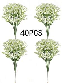 40 piezas/20 piezas/10 piezas/1 pieza Flores artificiales de aliento de bebé blanco, sueltas, adecuadas para decoración del hogar, decoración de mesa, arreglo floral DIY, boda, decoración de jardín, boda, ramo, decoración de jarrón, fiesta del Día de San Valentín, habitación, decoración de sala de estar, decoración de otoño - Blanco - Ver 15