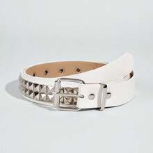 1pc Punk Style Metal Western PU Leather Belt For Women Suitable For Daily Wear And Party - White - View 8