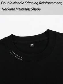 TM62Men's Cotton100%Cotton Line-Printed Short-Sleeve Top T ...,Comfortable And Breathable For Rest,High-Quality, Heavy-Duty Three-Needle Construction - Black - View 3