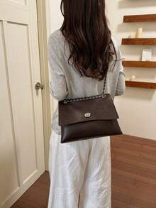Premium Oil Wax Leather Chain Bag 2026 Spring New Vintage Distressed Texture Metal Lock Shoulder Crossbody Bag - Coffee - View 5