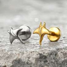 1PC ASTM F136 Titanium Manta Ray Flat Back Stud Push-In Internal Thread Labret Piercing Ear Cartilage Helix Jewelry - Threadless - View 1