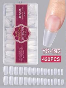 420片/盒熱銷透明磨砂方形杏仁形全覆蓋軟膠美甲片，12種尺寸，美甲用品，穿戴甲 - 無色 - 查看 6