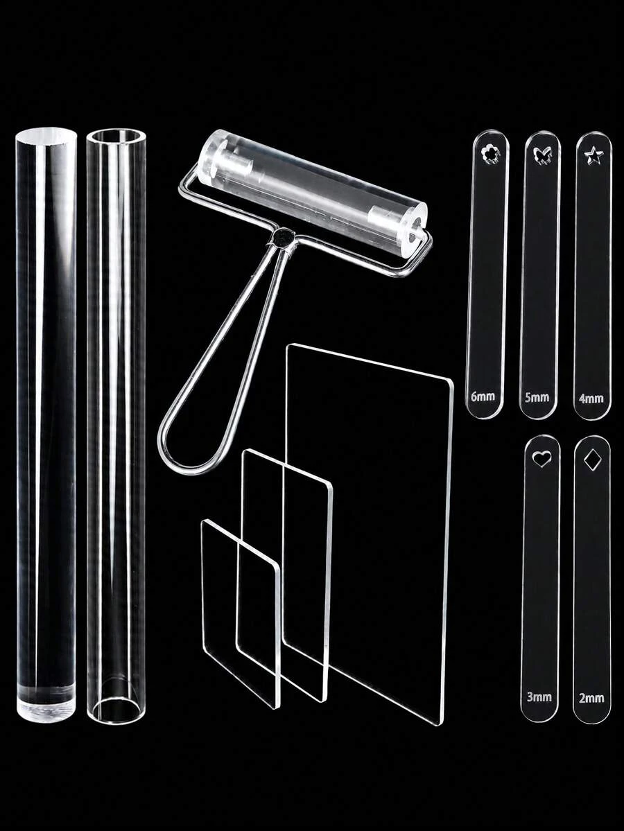 Transparent Mud Press Plate Roller Tool Set, Thickness Ruler Press Mud Stick Soft Clay Tools For Jewelry Making, DIY Handmade Jewelry Mold Kit - Toolkit - View 1