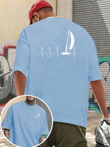 Camiseta de manga corta para hombre con estampado de doble cara, diseño de corazón náutico y línea de latidos del corazón, estilo marinero. - Negro - Ver 10