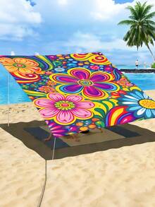 1pc Plant Leaf Floral Print Design Sunshade Awning, Outdoor Shade Cloth And Canopy, 2D Flat Printed Tent, Washable, Suitable For Garden, Camping, Beach, Yard, Poolside And More, Poles Not Included - Multicolor - View 4
