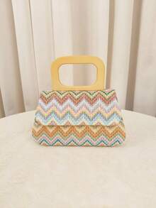 Bolso de noche de mujer de paja & terciopelo con correa de cadena, adecuado para playa y fiestas formales - Multicolor - Ver 1
