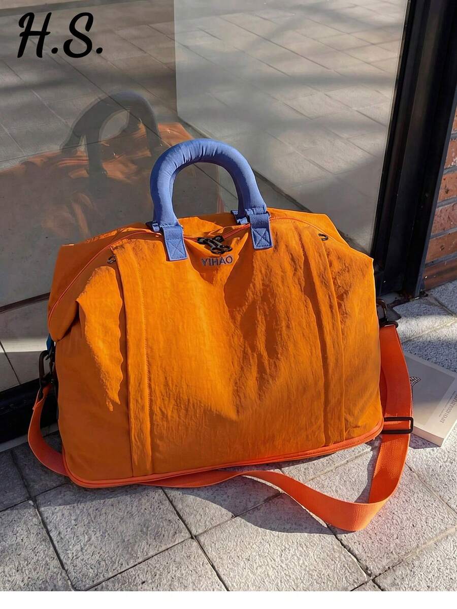新款對比色尼龍輕量可擴展波士頓大容量耐用短途旅行包 休閒通勤單肩斜跨手提多功能健身瑜伽收納包 慵懶歐美韓風百搭日常購物托特包 出差輕便行李包 學生宿舍包 孕婦包