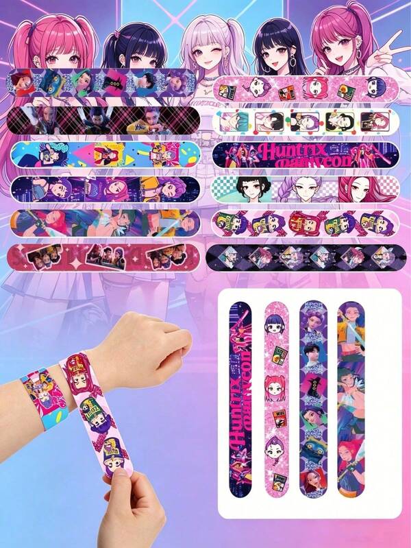 24/12 piezas Pulseras de impacto con personajes de anime de dibujos animados, Bandas de impacto con personajes de anime, Pulseras de impacto de PVC, Decoración de habitación, Decoración de Halloween, Decoración de dormitorio, Almacenamiento de regalos festivos, Regalo de fiesta temática, Regalo de cumpleaños, Regalo de fiesta, Adecuado para Halloween, Navidad, Acción de Gracias y otros regalos festivos, Una gran decoración de fiesta para fiestas