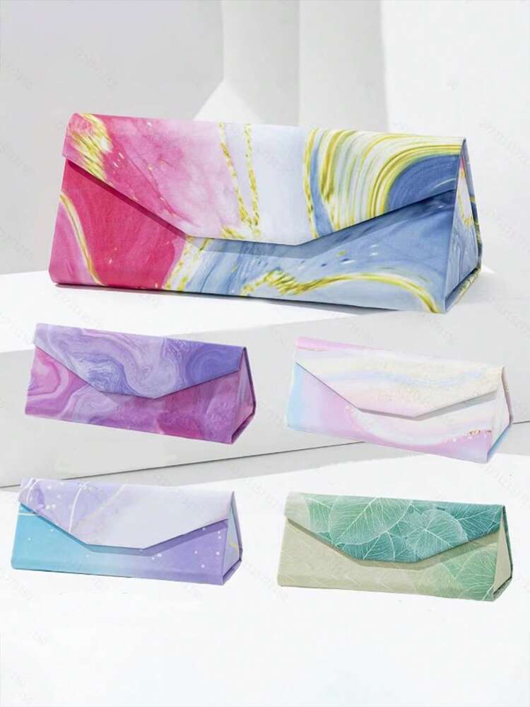 1 pieza Estuche plegable para gafas de mujer con estampado de pintura colorida, adecuado para combinar con el exterior - Multicolor - Añade 12