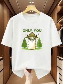 Camiseta para hombre de talla% algodón, estampado de alpaca con sombrero de vaquero y gafas de moda, cuello redondo y manga corta, diseño exclusivo para ti, camiseta cómoda y casu - Blanco - Ver 1