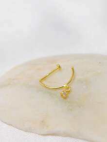 1pc Nose Ring Fashion D-Shape Punk Non Piercing Nose Clip 925 Sterling Silver Cubic Zirconia Dangling Jewelry - Gold - View 5