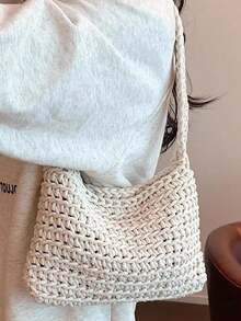 Hand-Woven Seashell Wallet - Crossbody Backpack Style, With Pearl Chain, Bohemian Style Pearl Chain Shoulder Strap, Women's Holiday Beach Accessory - Rose Gold - View 1
