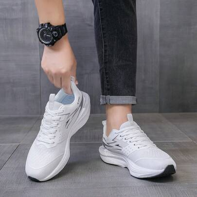2026 New White Running Shoes For Men, Breathable Mesh, Lightweight Soft Sole, Shock-Absorbing Sports Shoes, Versatile White Sneakers For Students, Daily Wear
