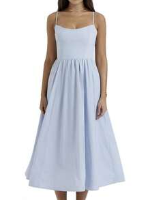 TcIFE Vestido Largo de Tirantes Finos sin Espalda, Sexy y Veraniego para Mujer - Rosa - Ver 11