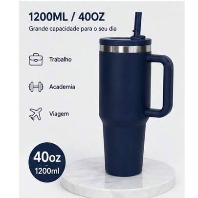 Copo Térmico 1200ml em Aço Inoxidável 304 com Alça e Canudo – Garrafa Térmica Grande Capacidade para Água, Café e Bebidas Geladas