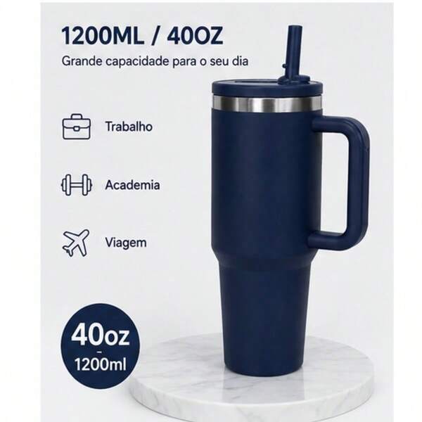 Copo Térmico 1200ml em Aço Inoxidável 304 com Alça e Canudo – Garrafa Térmica Grande Capacidade para Água, Café e Bebidas Geladas