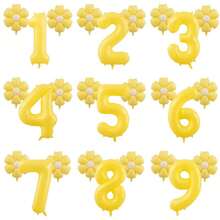3pcs Giant 40 Inch Lemon Yellow Number 0-9 Balloon Set, Includes 18 Inch Fresh Daisy Balloons, Suitable For Birthday, New Year, Anniversary, Anniversary Party Decoration, 40 Inch Large Number Birthday Balloons - Number - View 1