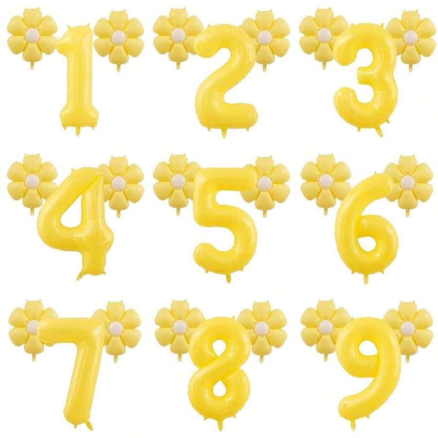 3pcs Giant 40 Inch Lemon Yellow Number 0-9 Balloon Set, Includes 18 Inch Fresh Daisy Balloons, Suitable For Birthday, New Year, Anniversary, Anniversary Party Decoration, 40 Inch Large Number Birthday Balloons - Number - View 1