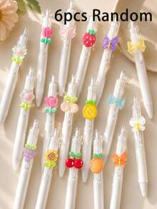 30/6/3/1pc Macaron Color Fruit Flower Butterfly Cute Pens, Japanese Style Cute High-Quality Plastic Retractable Round Barrel 3D Pendant Smooth Writing Stationery, Essential Back To School Gift For Girls And College Students - Multiple Styles - View 12