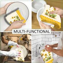 2/4/6pcs Set, Dish Towel, Little Bee Kitchen Towel And Dishcloth - Cute Farmhouse Style Decor, Adorable Bee Theme Hand Towel Suitable For Farmhouse Style Home, Modern Kitchen Decor Dishcloth, Machine Washable Bee Print, Home Gift For Mom, New Home Gift, Reusable Kitchen Cleaning Cloth For Home Kitchen Decor - Multicolor - View 5