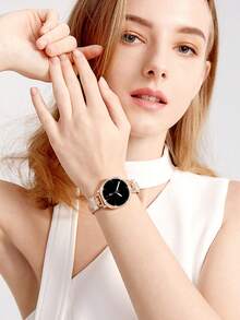Galaxy Watch 8 錶帶 + 錶殼，1 條粉色男女通用鑲嵌立方鋯石金屬優雅錶帶 + 1 個亮面款式（不含螢幕保護貼），相容 Galaxy Watch 8 40mm 與 44mm 錶殼，可調節替換錶帶配件，適合男女運動錶帶 - 粉紅色玫扣+殼 - 查看 5