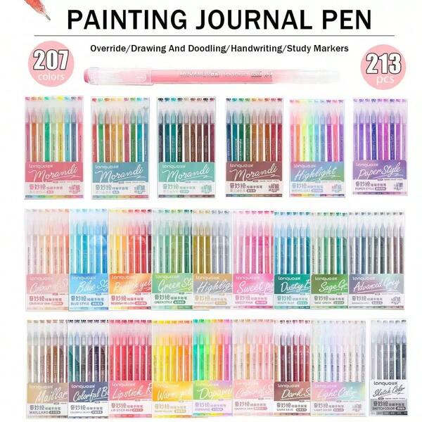 1pc/9pcs Morandi Color Neutral Pens, (9PCS/Box) Random Color Style, Stackable Dreamy Graffiti Rainbow Pens, Student-Specific Colored Greeting Card Pens, Professional Art Drawing Pens, Office Signature Supplies, Gifts For Family, Friends, Colleagues, Stationery, Christmas Gifts, Back To School Supplies