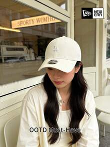New Era Quiet Luxury Cream White Monochrome LA Embroidered Soft Baseball Cap, Low-Key Premium Neutral Style Wardrobe Essential Headwear - White - View 3